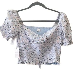 Sunday Best Blue Floral Smocked Blouse size medium